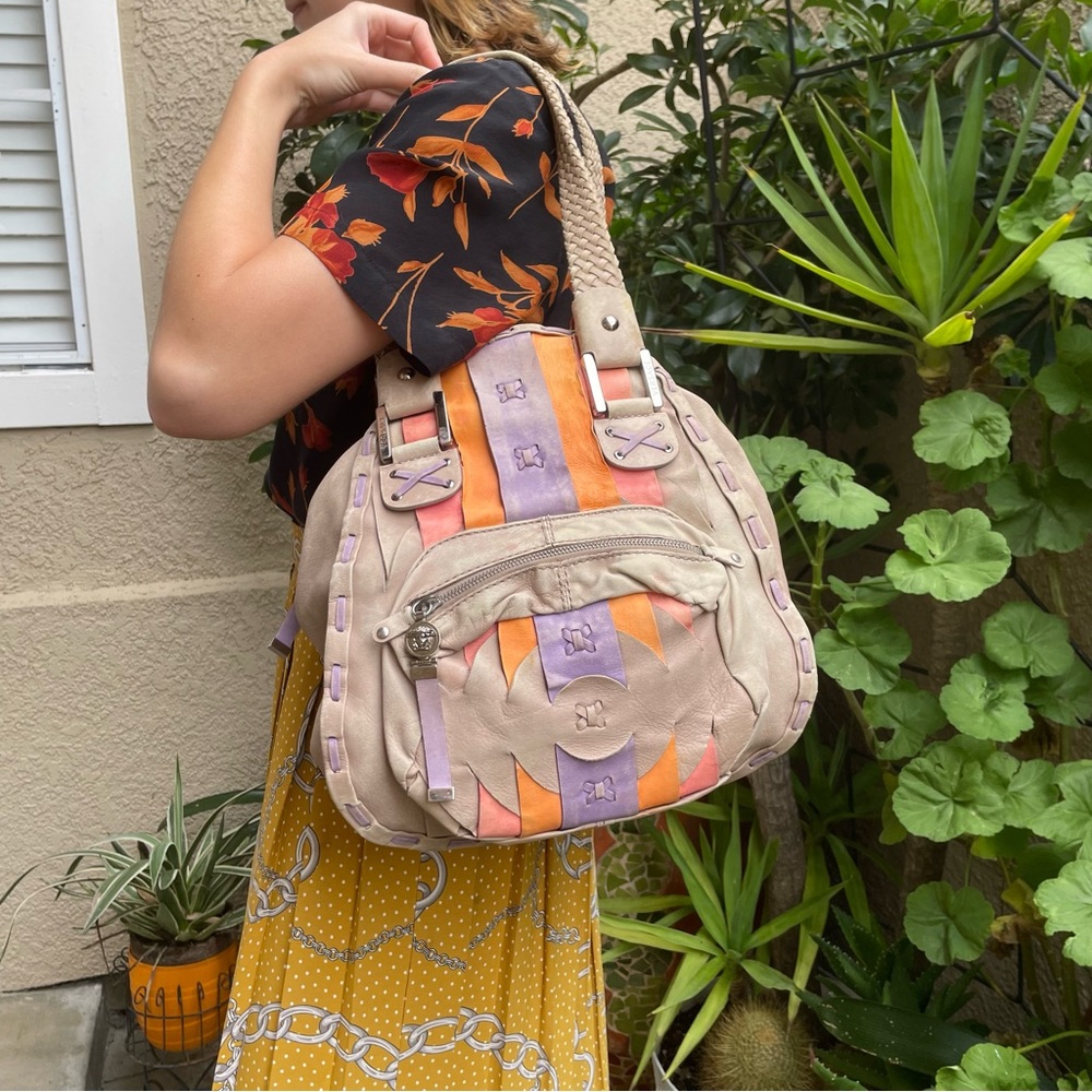 Vintage multicolored Versace leather large shoulder bag